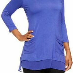 🚨 3 for $25 - LOGO By Lori Goldstein Knit Top With Chiffon Back Inset & Pockets